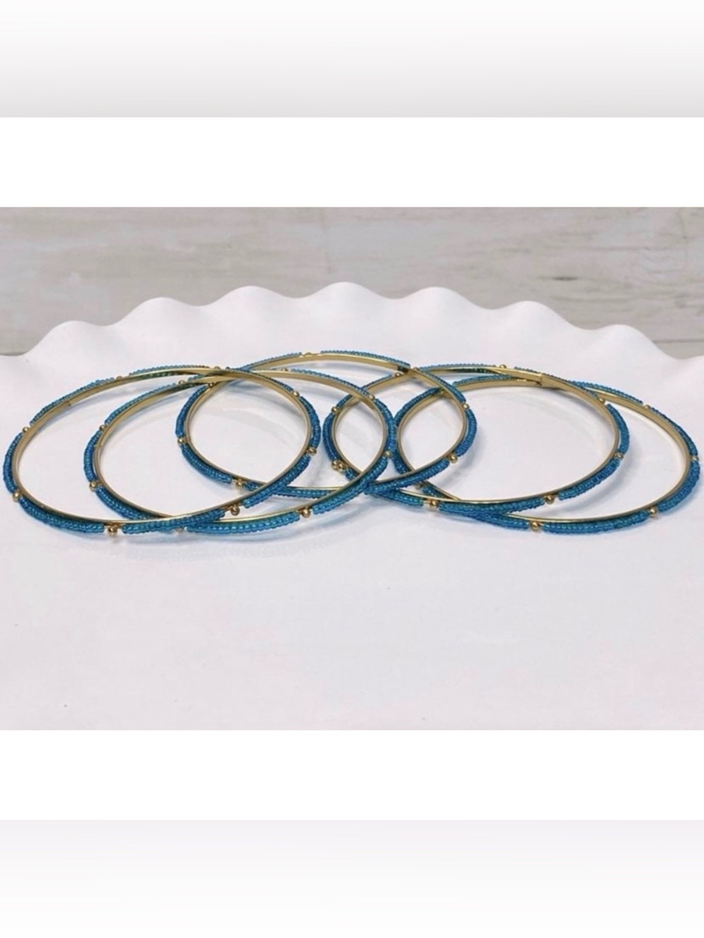 NEW 5 Turquoise beaded gold bangles 7 cm